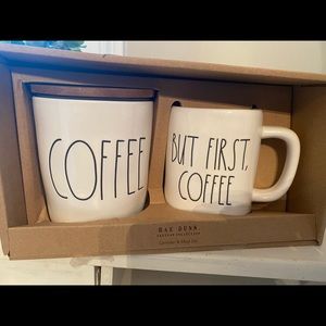NWT RAE DUNN COFFEE CANISTER AND BUT FIRST COFFEE MUG SET